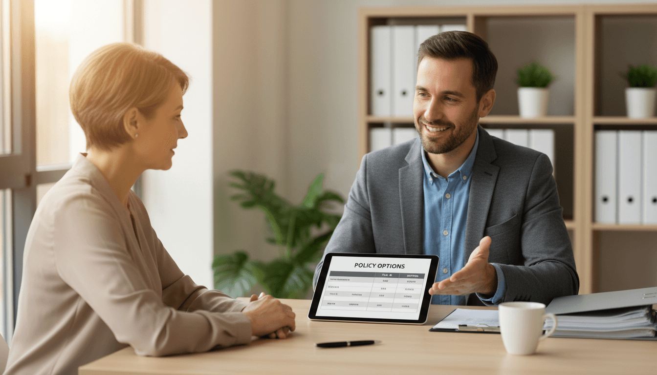 Professional insurance agent consulting with client in bright office