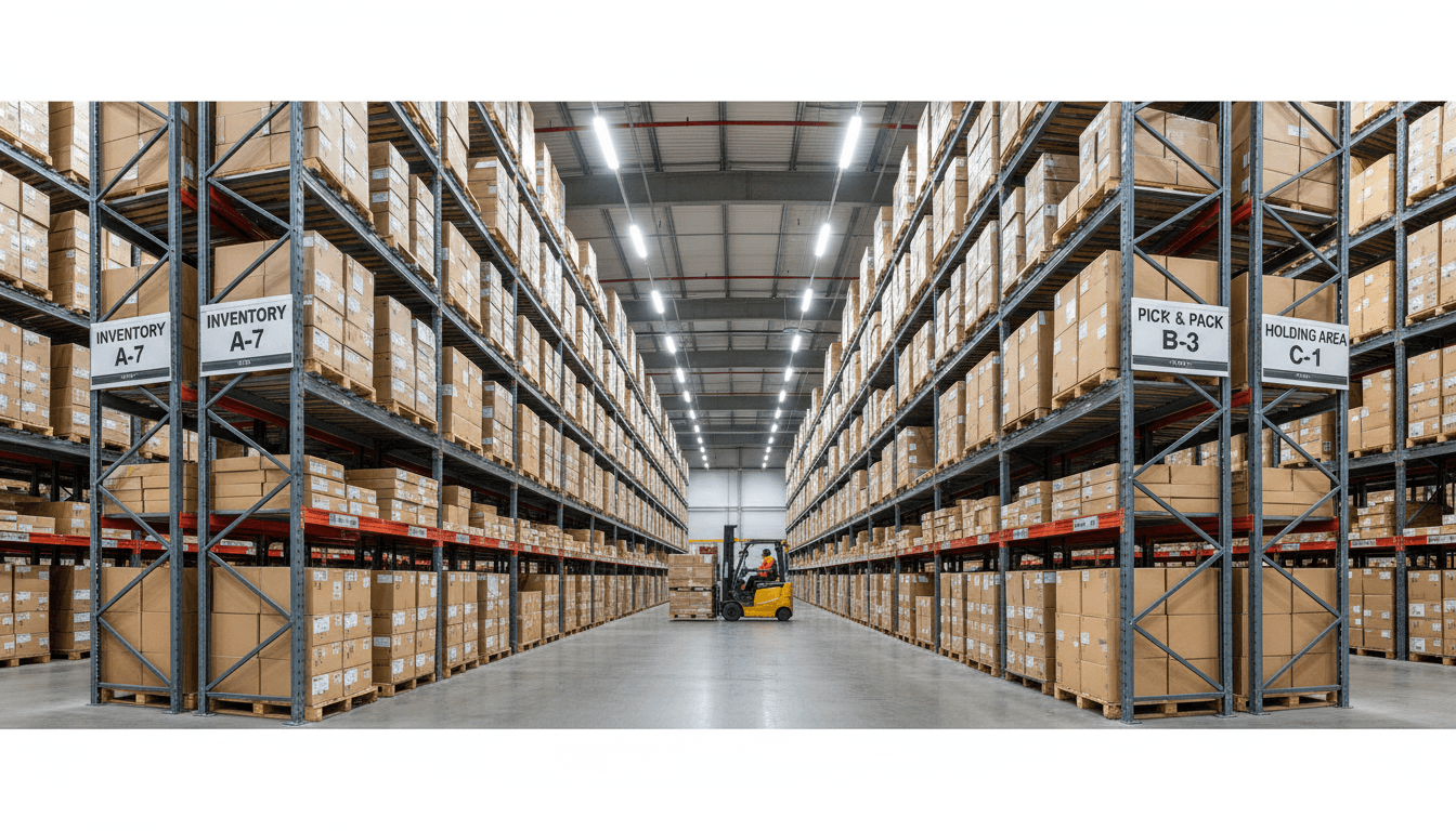 Warehouse with shelving and inventory
